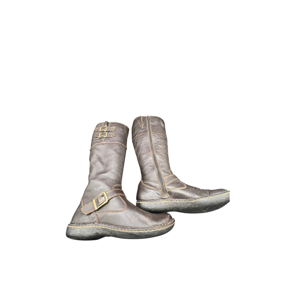 🤎b.o.c Born US 8 Brown Leather Tall Boots Buckle Zip Y2K Boho Moto Western Fall - Picture 7 of 9